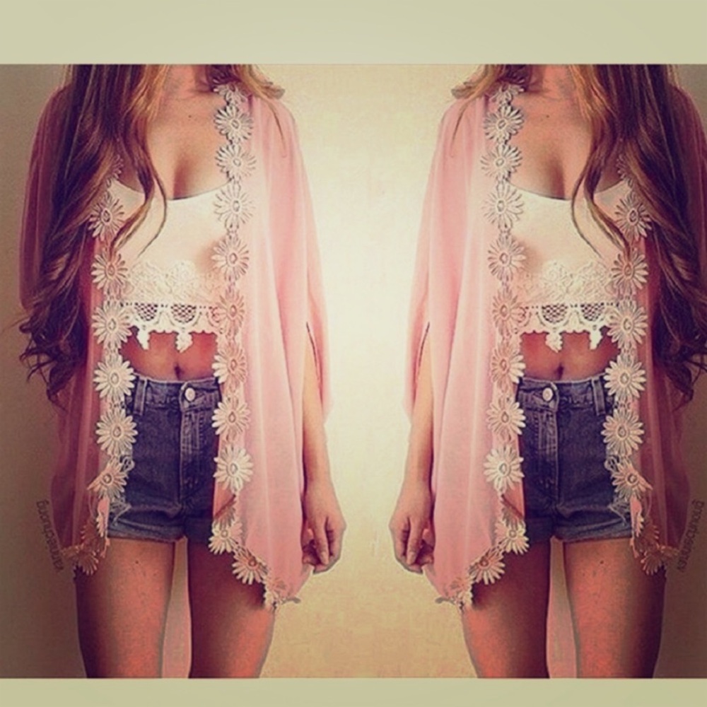 Pink Floral Kimono Cardigan